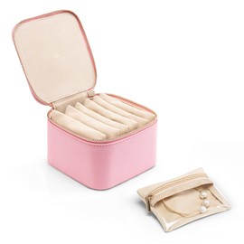 Vlando Travel Jewelry Box Organizer - 6 Small Velvet Zipped Pouches Pockets for Jewelries Necklaces Rings Earrings Sorting Storage, Strawberry Pink