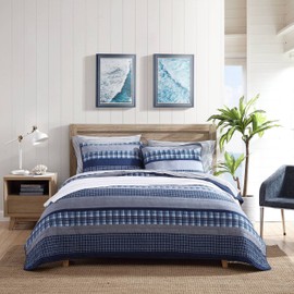 Nautica- King Quilt Set, Cotton Reversible Bedding Set, All Season Designer Home Décor (Addison Blue, King)