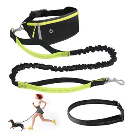 Frayot Hands Free Dog Leash with Zipper Pouch,Reflective Dual Handles Retractable Bungee Waist Leash for Medium Large Dog Walking, Jogging and Running (Black)