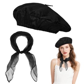 Classic French Beret Hats for Women Man Painter Hat Beret with Silky Scarf Solid Color French Beanie Cap