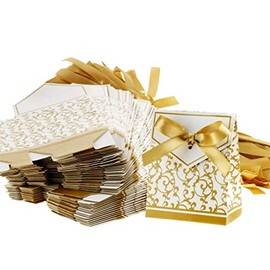 SING F LTD New Creative Gold Ribbon Wedding Favours Party Gift Candy Box 50pcs