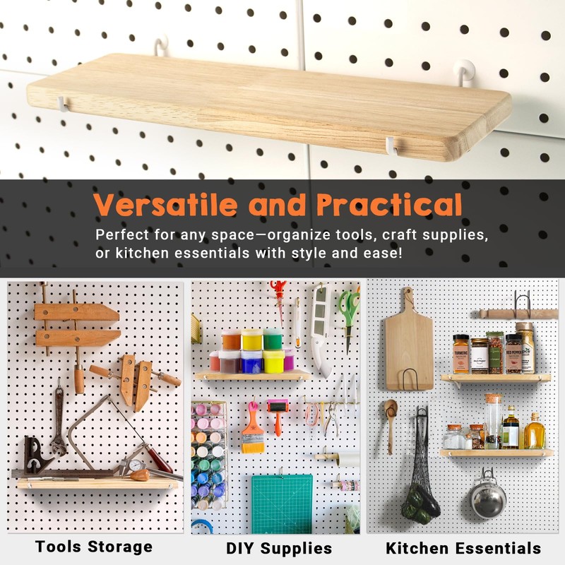 SEMPOMA Solid Wood Pegboard Shelf, High Balance and No tilt,
