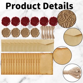 Vintage Paper and Envelopes, Vintage Letter Writing Set, for Thank You Notes, 10 Envelopes, 16 Letter Paper with 10 Wax Seal Stickers & 5 Jute Strings