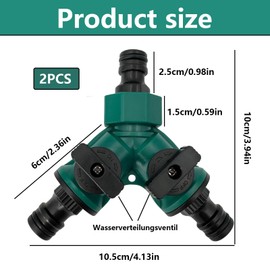 2 Pcs Hose Splitter 2 Way, Garden Hose Connector, Double Outlet Garden Tap, Double Tap Connector, Hose Pipe Connectors, for Outdoor Faucet, Lawn Irrigation & Car Washing