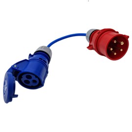 UK Made 3-Phase to Single Phase 16A 5-Pin Red Plug to 16A 3-Pin 230v Coupler Socket. 1.5mm Fly Lead for DG Mains