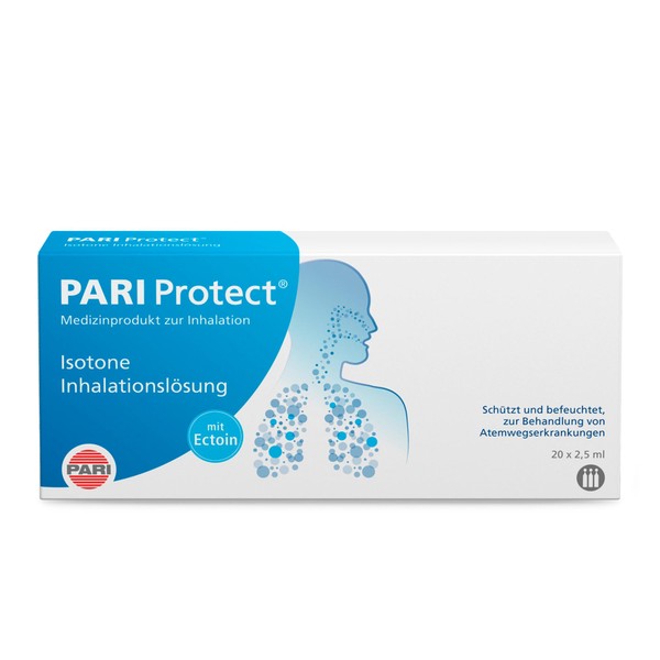 PARI Protect Isotonic Saline Inhalation Solution for Infants, Children and Adults - 20 Ampoules of 2.5ml Inhalation Solution - 1.3% Ectoin, Sea Salt, Water - Sterile, No Preservatives