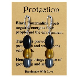 yfstyle Healing Crystal Earrings Anxiety Protection Hoop Earrings Amethyst Tiger Eye Natural Stone Earrings Set Gemstones Earrings Jewelry Gifts Protection