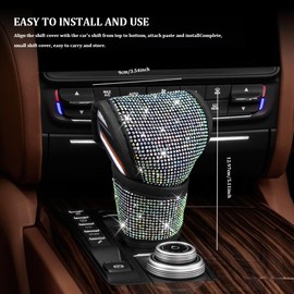 Tecledsn Bling Bling Auto Gear Shift Knob Cover, Car Shifter Cover, Shift Gear Cover with Crystal Glitter Bling Rhinestones, Interior Accessories Car Knob Gear Stick Protector for Cars (AB)