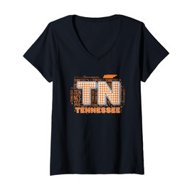 Womens State of Tennessee Pride Classic TN Themed Orange Plaid V-Neck T-Shirt