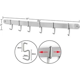 eForwish Stainless Steel Kitchen Utensil Racks Holder Hanging Rail Organize Pots Pans Kitchen Knife Gadgets On Wall Mounted Hanger Bar Rail Under Cabinet Shelf (6 Hook,17") Pack of 2