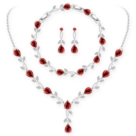 GZWHD Red Garnet Silver Jewelry Set for Wedding Bride Bridesmaid Necklace Earring Bracelet Set for Women Birthstone Gift