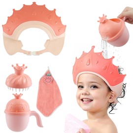 Kids Shower Cap and Bath Rinse Cup Set, Adjustable Hair Washing Shield for Toddlers and Babies 6 Months to 9 Years, Ear and Eye Protection