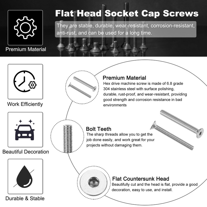 PATIKIL M5 x 45 mm Flat Head Socket Cap Screws,