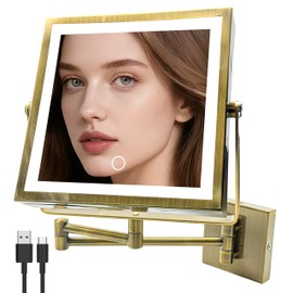MIROAMZ Wall Mounted Lighted Makeup Mirror 1X/10X Square Brushed Gold