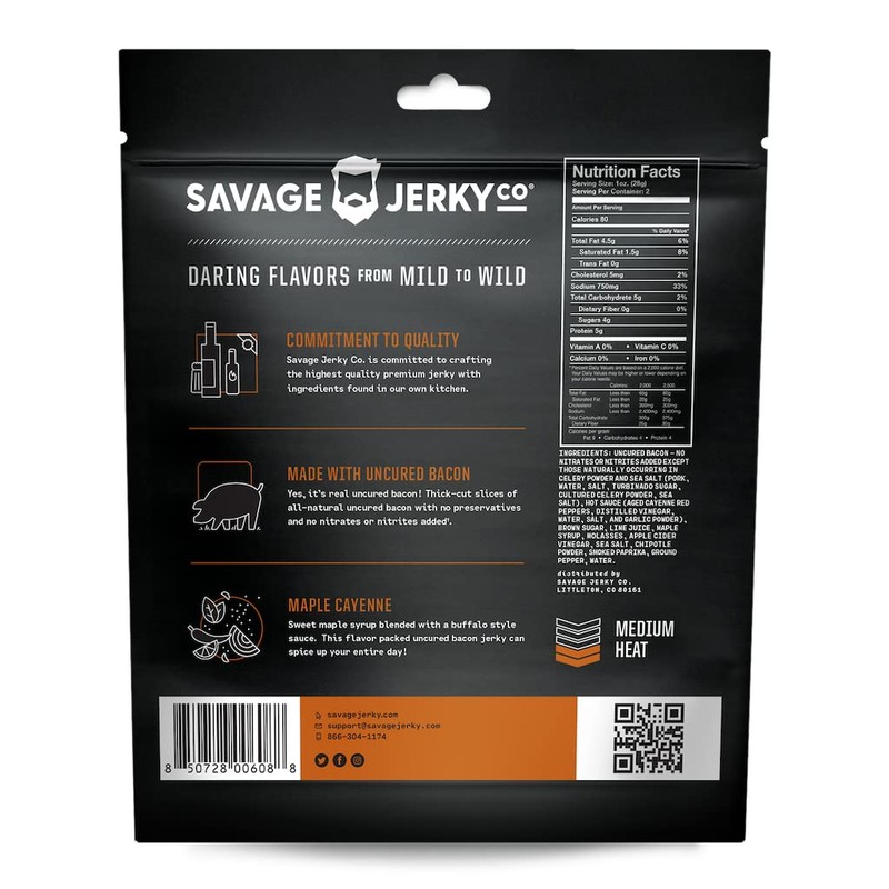 Uncured Bacon Jerky 2-Pack - Maple Cayenne & Bourbon Glaze