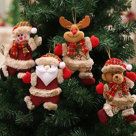 4 Pack Plush Christmas Ornaments, Christmas Tree Plush & Plaids Ornaments Holiday Pendant for Christmas Party Home Decor, Santa/Snowman/Elk/Bear