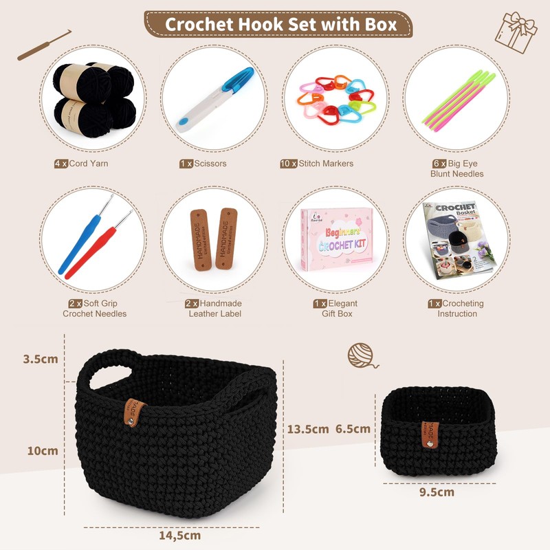 Aeelike Crochet Set for Beginners, Square Baskets, Crochet Set with