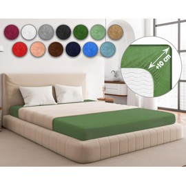 Sesto Senso Fitted Sheet 140 x 200 cm Dark Green for Topper Terry Cloth with Elastic Band 100% Cotton