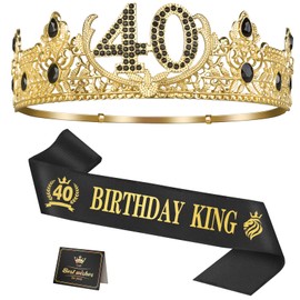 Asija 40th Birthday Gifts for Men, 40th Birthday Decorations for Men, Party Decor Supplies including King Crown & Sash & Greeting Card
