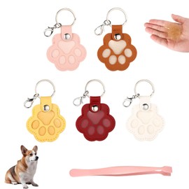 5pcs Dog Fur Storage Keychain, Paw Shaped Leather Pet Memorial Keychain with Tweezers Cat & Dog Pet Hair Keyring for Collection Keepsake (5 Colors)