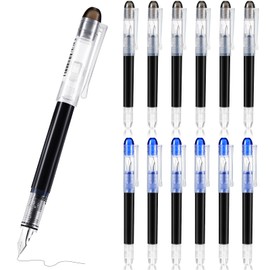 Sabary 12 Pieces Disposable Fountain Pens Fine Point Calligraphy Fountain Pens Ink Pens Writing Office School Supplies for Sketching Journaling Doodling and Gifts (Black, Blue)