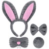 CHUANGLI Women Rabbit Ears Headband Tail Bow Tie Soft Bunny Accessories Cosplay Party Costume Set