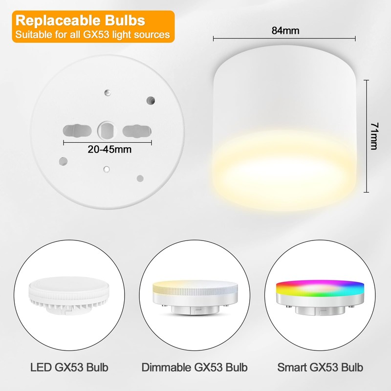URing LED Surface-Mounted Spotlights, 3000 K Ceiling Spotlights, White, Includes