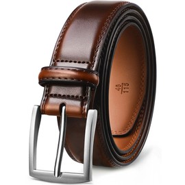GSG Mens Leather Belts Double Stitched Belts for Jeans, Suits, Work, Uniform with Single Prong Buckle Dark Brown 34-38 inch