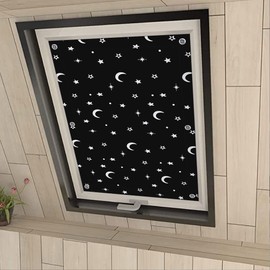 Eurohome 100% Blackout Skylight Roller Blind, No Drilling, Sun Protection, Blackout Roller Blind with Suction Cups for Velux Windows, Moon, Stars, 60 x 98 cm, for MK06