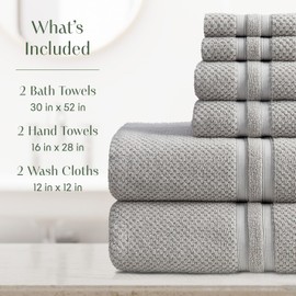 Springtree Home Grey Bath Towels Set of 6 | Popcorn Textured | 100% Combed Cotton | Absorbent Quick-Dry Gray Towels for Bathroom | Oeko-TEX® Standard 100 Cotton | Poli Collection - High Rise Grey