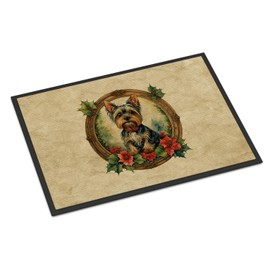 Caroline's Treasures DAC2447JMAT Yorkie Christmas Flowers Doormat Front Door Mat Indoor Outdoor Rugs for Entryway, Non Slip Washable Low Pile, 24H X 36W