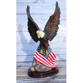 Ebros 18" Tall Large Patriotic Bald Eagle Clutching On American Flag Figurine