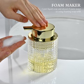 CICUFY Foaming Glass Soap Dispenser,Hand Foam Soap Dispenser for Kitchen & Bathroom-2 Pack（B-Type Clear Glass/Gold Pump）