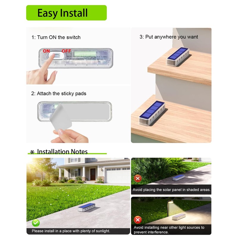 DetarZinLED Solar Step Lights for Outside 4 Pack, 12 LEDs
