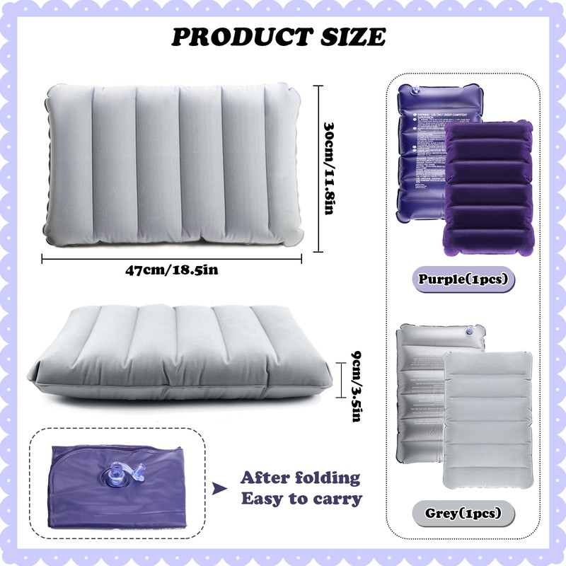 UVVRUR Inflatable Travel Pillow 2 Pack Camping Car Velour Soft