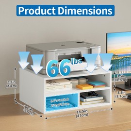 ALISENED Printer Stand for Desk, 2-Tier Wooden Desk Organizer, White