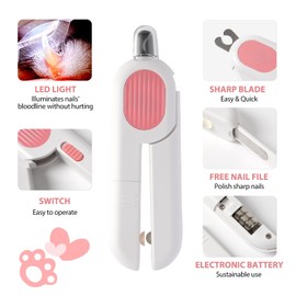 Cat Nail Clippers with Nail File Cat Nail Trimmer for Pets Claw Care Pet Grooming LED Lluminate Blood Line Cat Dog Nail Clippers