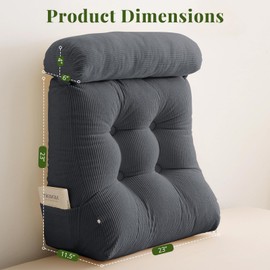 Sasttie Wedge Pillow Set, 2PCS Reading Pillow for Sitting, Bed Wedge Pillow Headborad for Sleeping, After Surgery, Acid Reflux, Leg and Back Support, with Neck Cushion, 23"x11.5"x23", Dark Grey