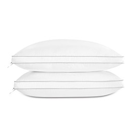 Globon Luxury Feather Down Pillow Standard Queen Size for Sleeping, Hotel Collection Fluffy Pillow, Medium Gusseted Bed Pillows, 18"X26", Pack of 2
