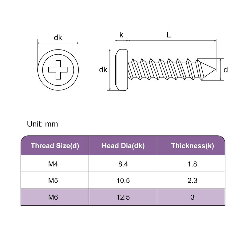 sourcing map M6x20mm Flat Head Phillips Drive Self Tapping Screws,