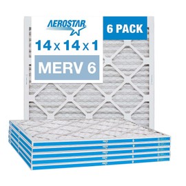 Aerostar 16x25x1 MERV 6 Pleated Air Filter, AC Furnace Air Filter, 6 Pack (Actual Size: 15 3/4"x 24 3/4" x 3/4")