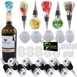 JIOFAVIU 15 Pcs Resin Wine Bottle Stoppers Molds Set, Wine Stopper Silicone Molds for Epoxy Resin (5 Molds with 10 Alloy Stoppers)