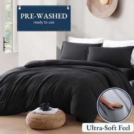 LANE LINEN Single Duvet Cover Set Black - Pre Washed Soft Microfibre Polyester Duvet Cover with Pillow case - Bedding Quilt Cover Set