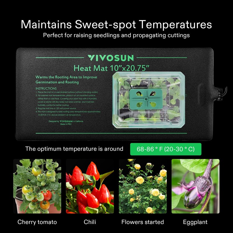 VIVOSUN Durable Waterproof Seedling Heat Mat 10" x 20.75" UL