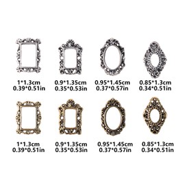 80pcs 3D Metal Frame Nail Charms Retro Golden Silvery Nail Art Charms Rhombus Oval Rectangle Hollow Out Frame Nail Art Decoration Accessories for Women