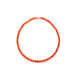 Vifaleno Natural Orange Round Coral Necklace 6mm 925 Silver Lobster Clasp 17", Sterling Silver coral Sterling silver, Coral