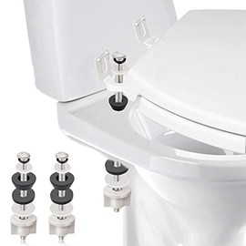 Universal Toilet Seat Hinge Bolts Kit, Heavy Duty Toilet Bolts, Waterproof Stainless and Rubber Washers Gaskets with Extra Long Nut White Plastic Down Lock Screw for Fastening (Silver) (2)