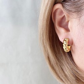 Obidos 14K Gold Plated Twisted Rope Round Hoop Earrings | Drill Bit Wide Hoop Earrings | Gold Huggie Small Hoop Earrings for Women | Boho Simple Hypoallergenic Earrings