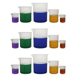 hBARSCI Laboratory Plastic Beaker Set of 15, Made of Premium Polypropylene with Raised Graduations - 3 of Each 50mL, 100mL, 250mL, 500mL, and 1000mL (Autoclavable)