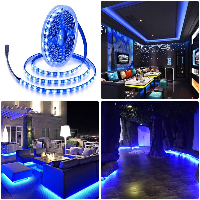 ALITOVE 16.4ft 5050 Blue LED Flexible Strip Ribbon Light Black